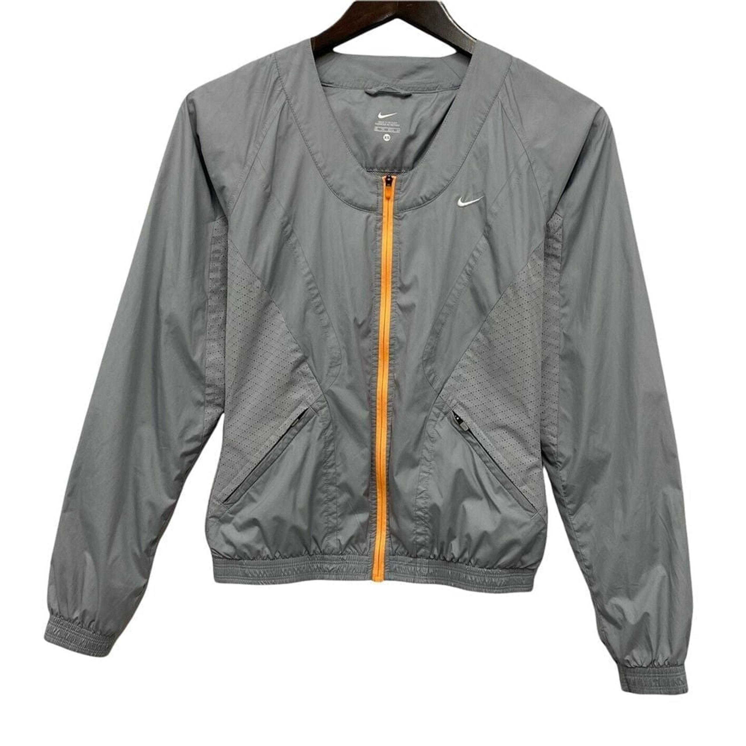Nike Women's XS Gray/Orange Polyester Zip Pocket Lightweight Windbreaker Jacket