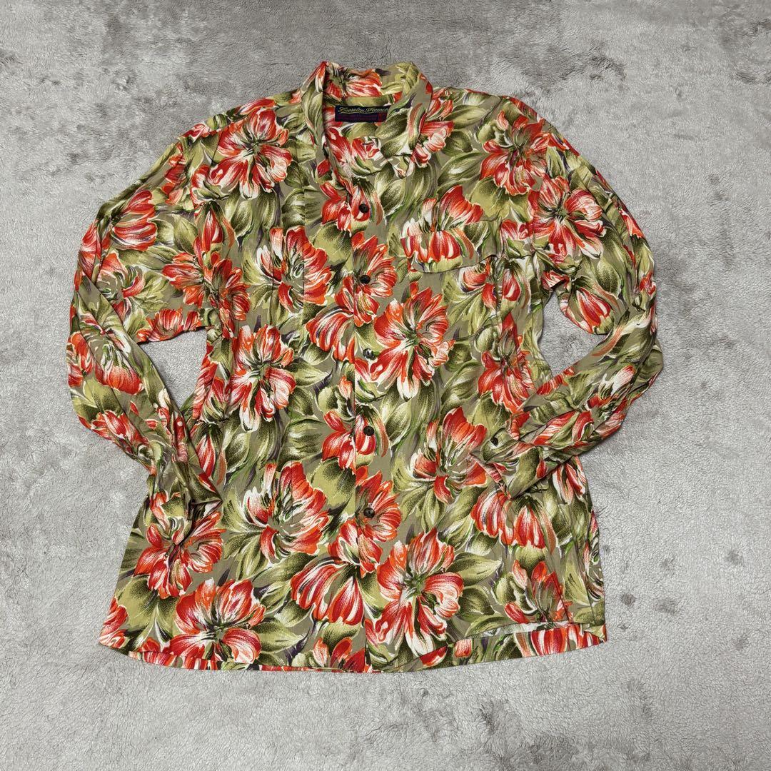 Loose Fit Aloha Shirt, All-Over Print, Open Collar, Large Size F