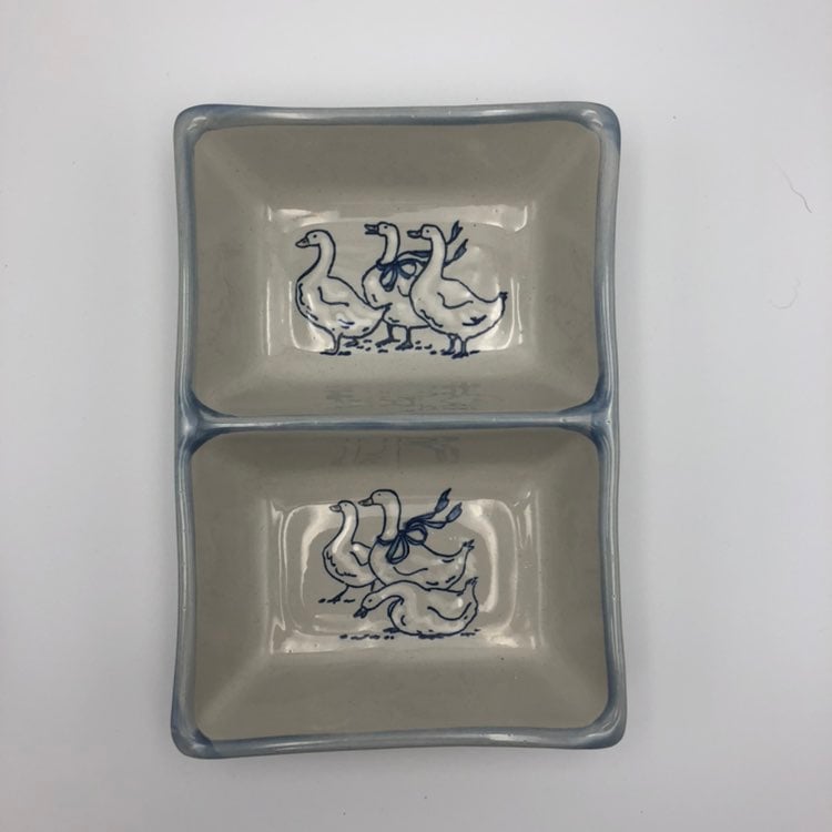 LOUISVILLE Stoneware Rectangular Divided Vegetable Gaggle of Geese Discontinued