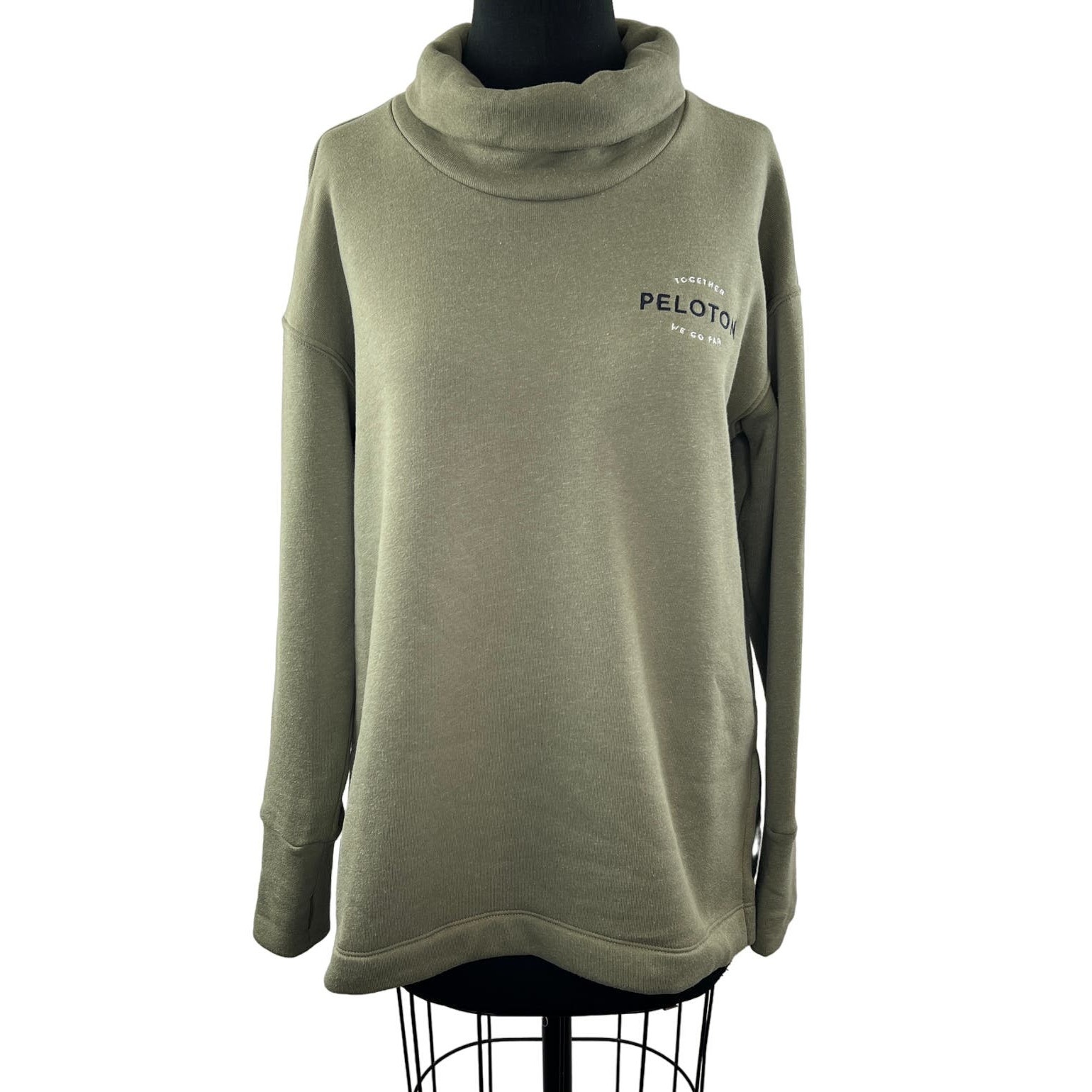 PELOTON Green Sweatshirt Cotton Thumb Hole CowlTurtleneck Long Sleeve Top Size M