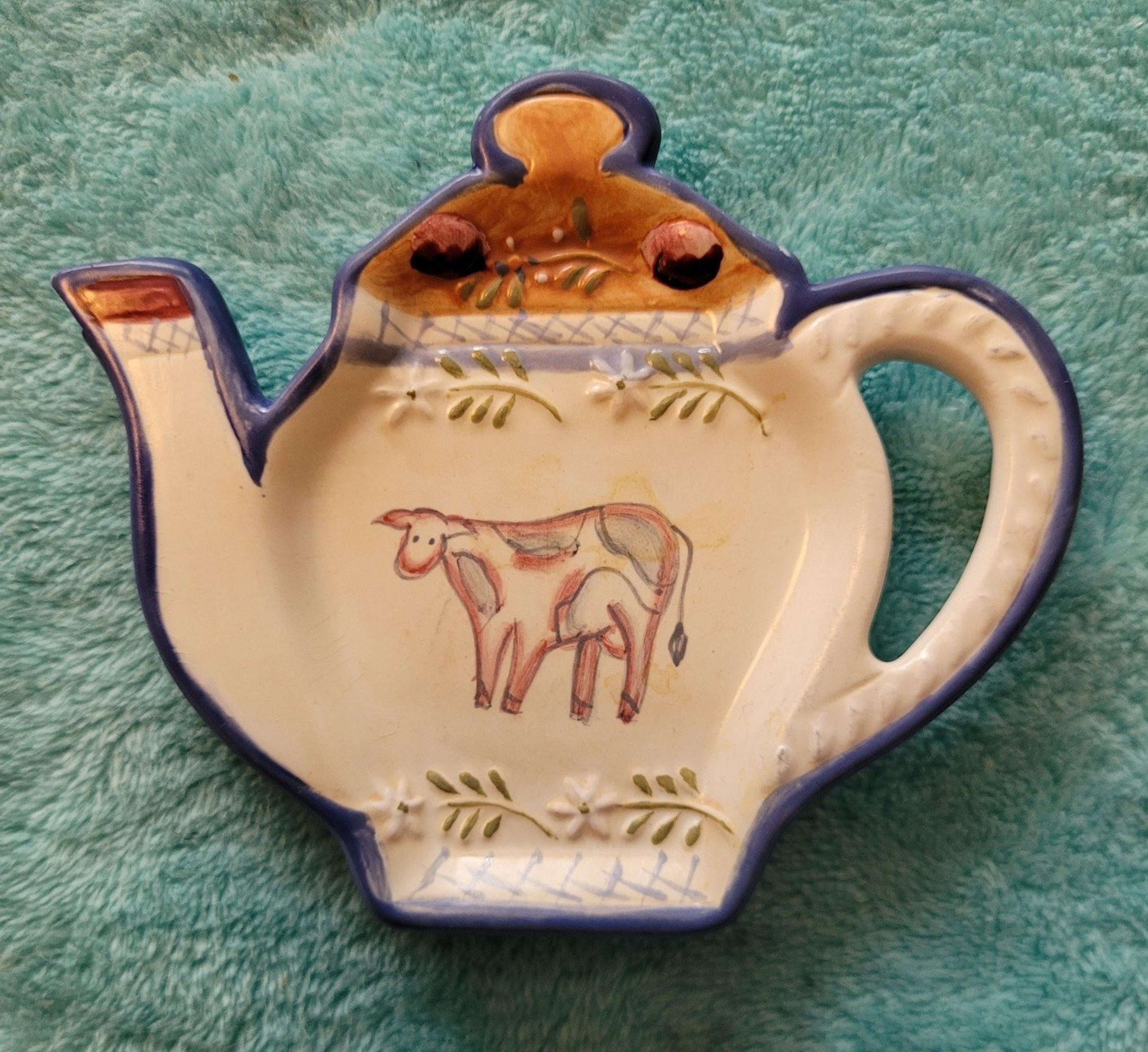 Teabag holder multicolored handpainted ceramic vintage.