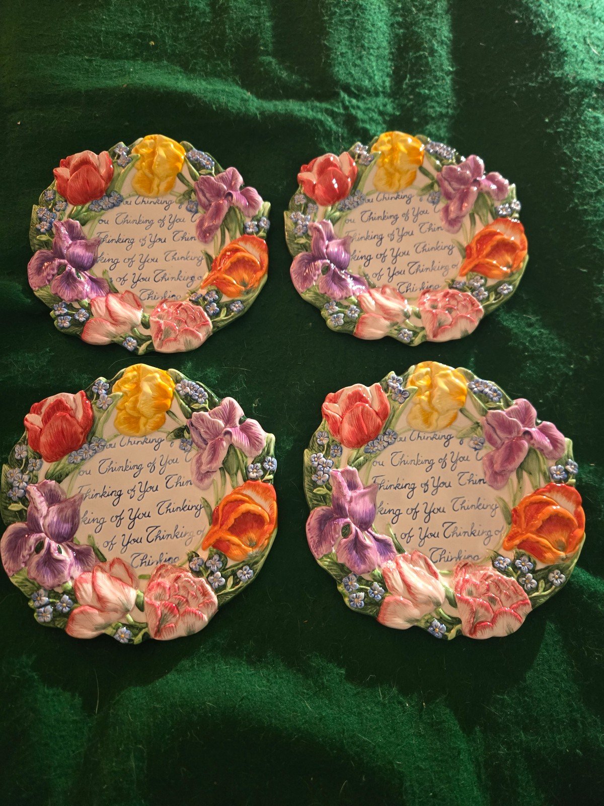 FITZ & FLOYD SPRING BOUQUET  PLATE THINKING OF YOU COLORFUL RAISED FLORAL PLATES