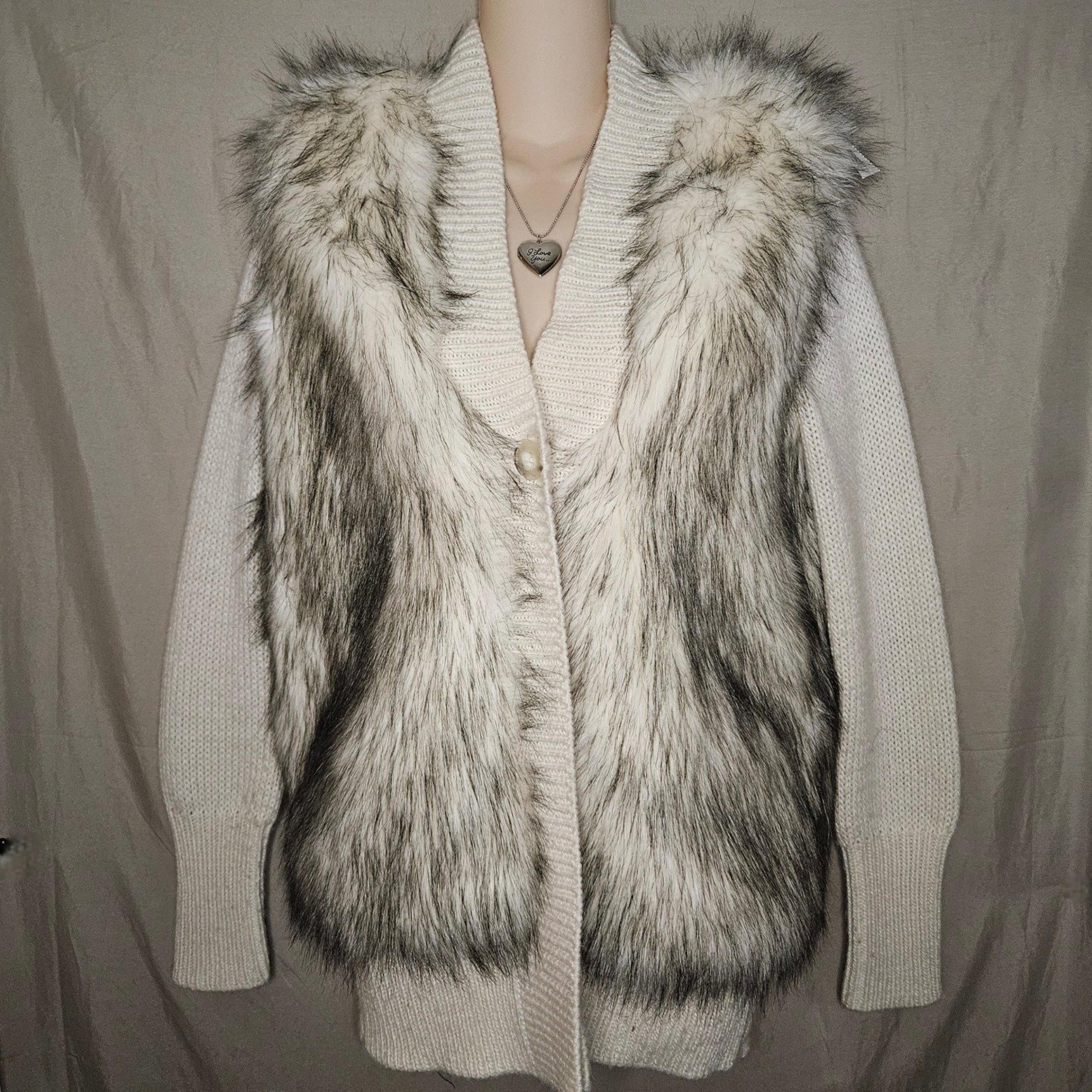 Rebecca Taylor Faux Fur Trim Cardigan Sweater