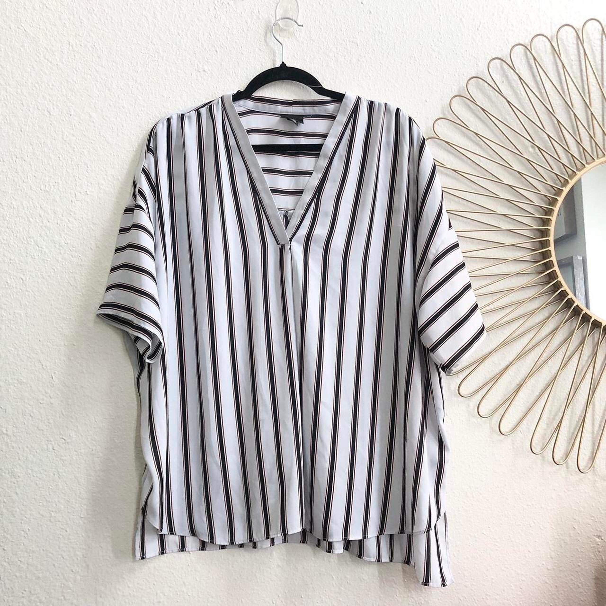 Worthington short sleeve tunic shirt top blouse striped office siren core black