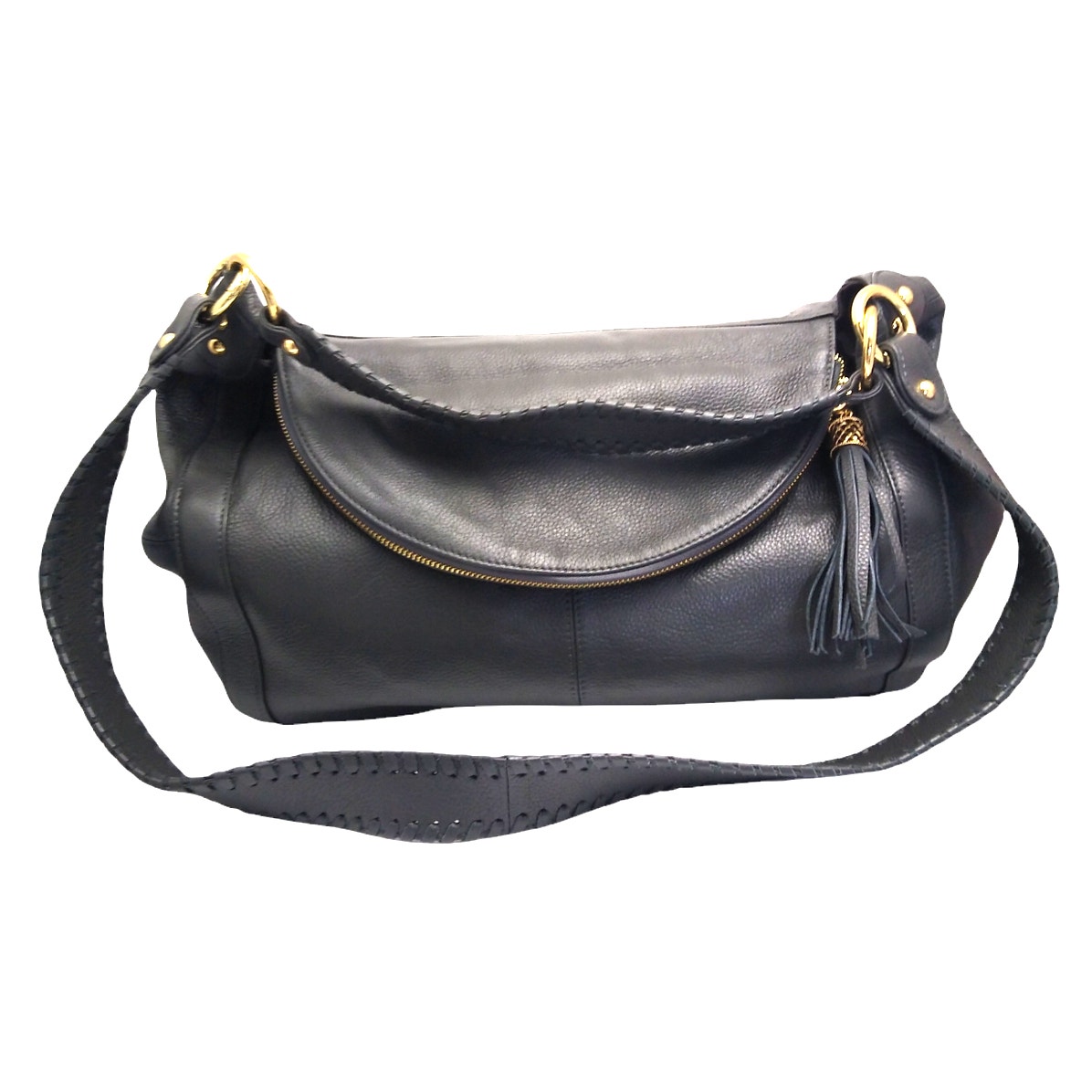 Onna Ehrlich Rachel Gray Pebbled Leather Shoulder Hobo Handbag