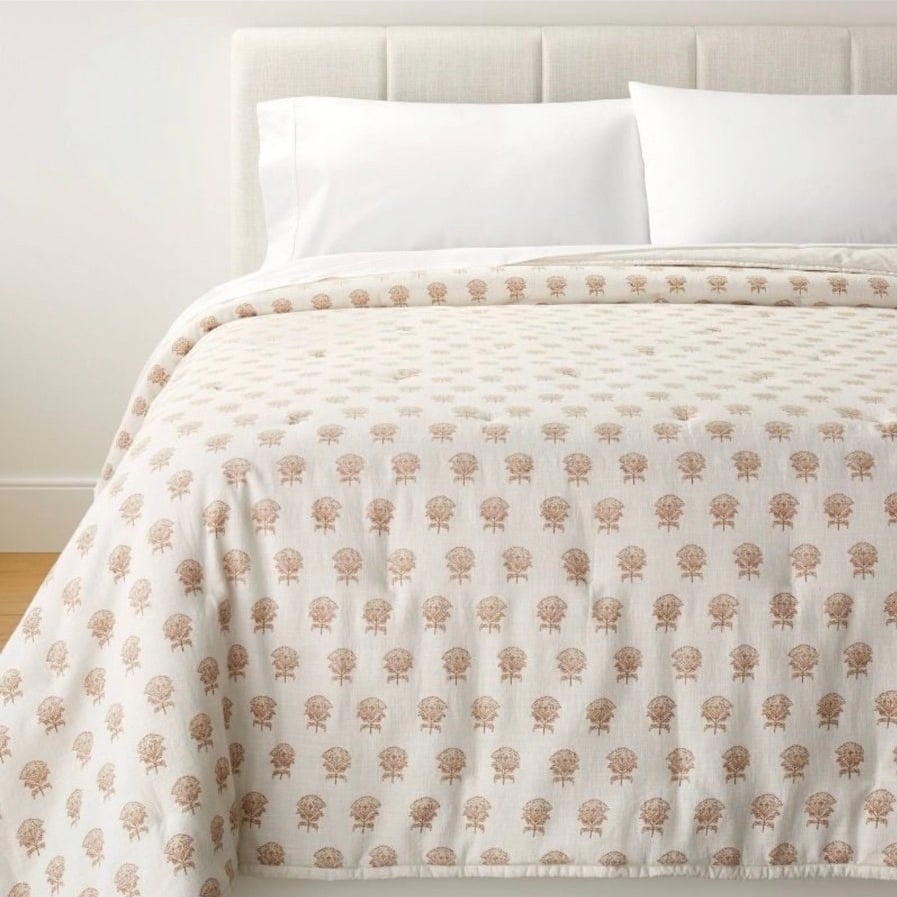 King Lofty Cotton Slub Woodblock Print Floral Quilt - Threshold Studio McGee