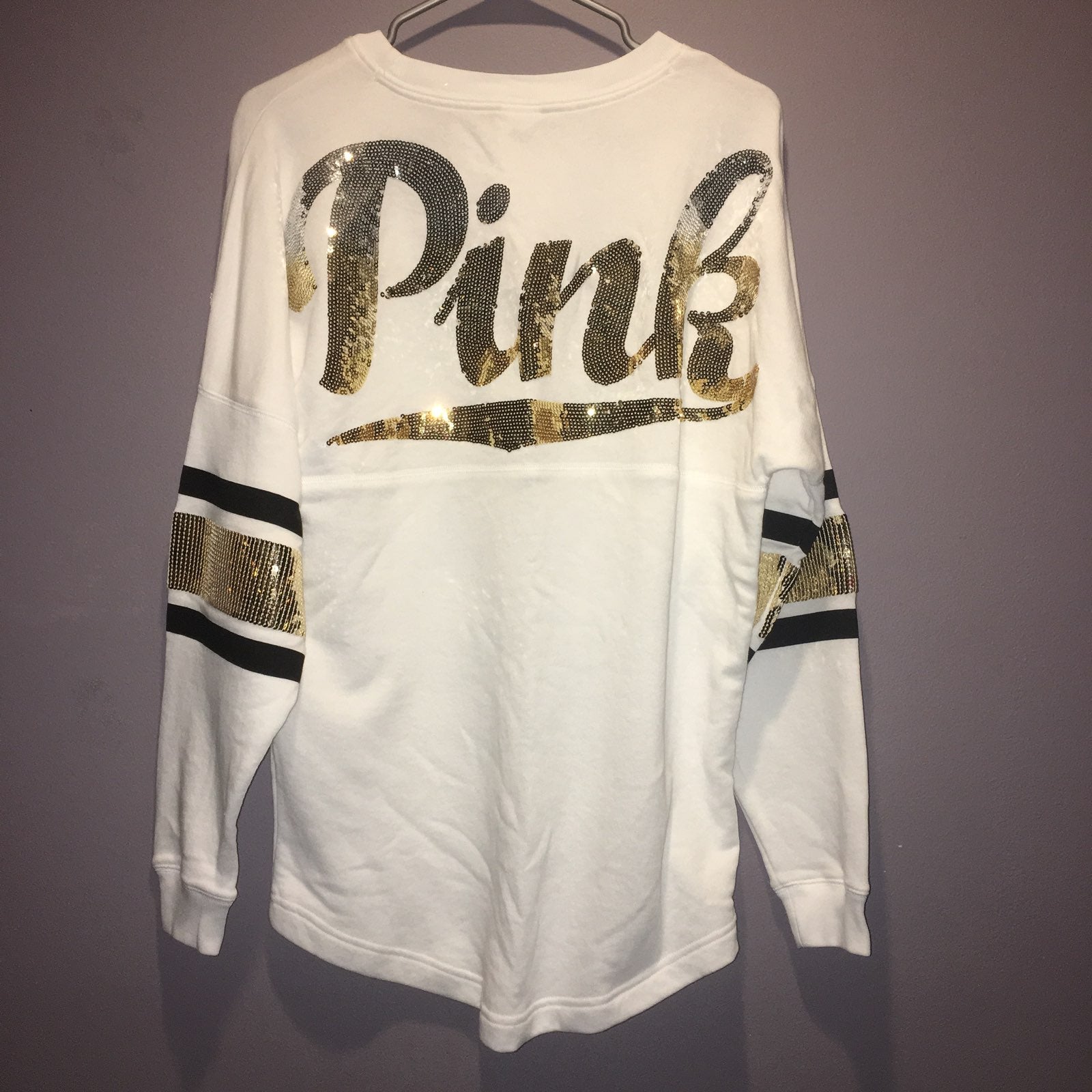 VS Pink Varsity Crew Bling Pullover Sm