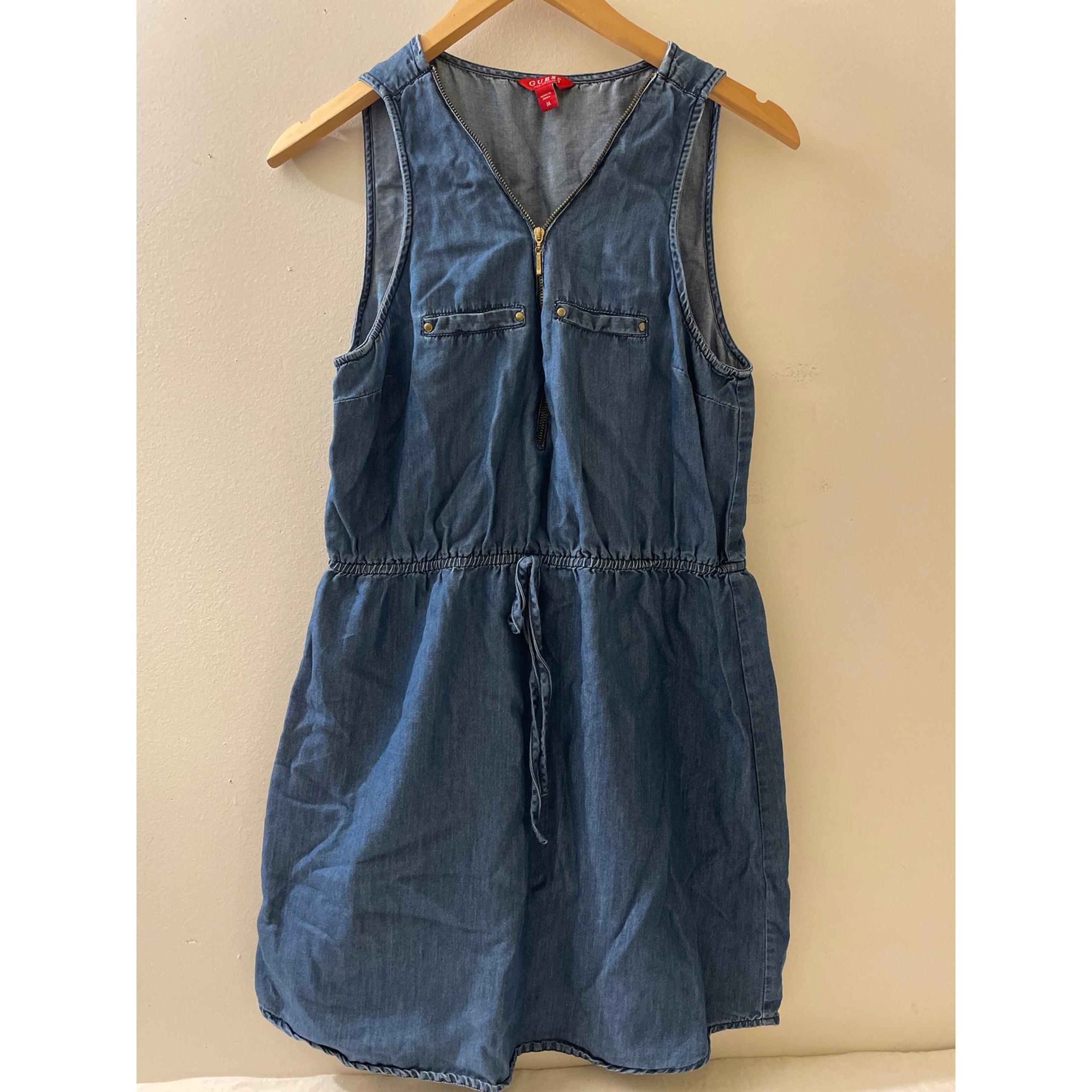 Guess Women's Size Medium Lightweight Denim Tank Sleeveless Dress Zipper Blue