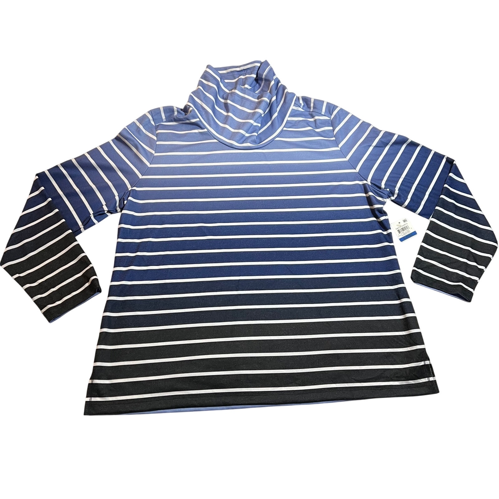 Karen Scott Sport Funnel Neck Ombre Striped Sweatshirt Size X-Large NEW Coastal