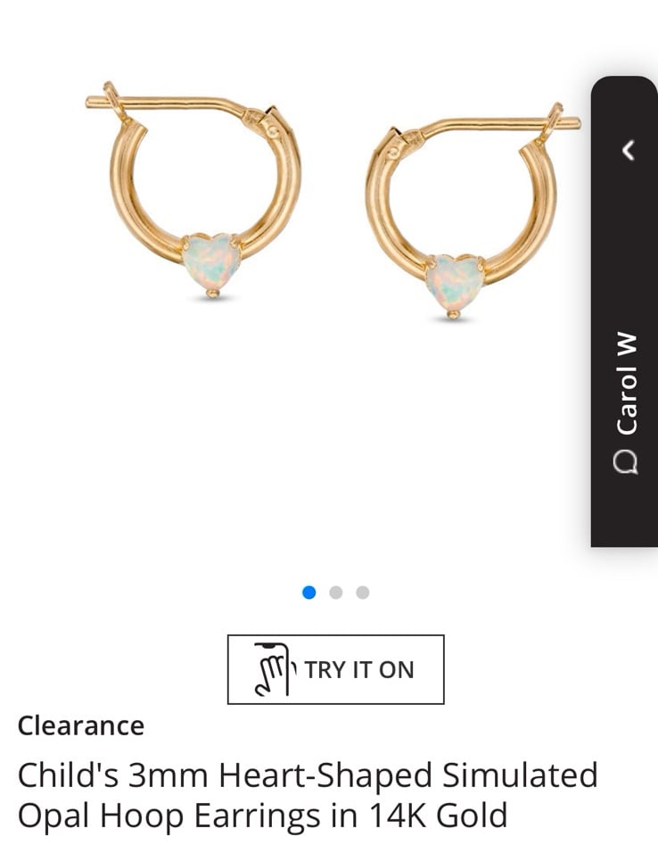 NEW Child's 3mm Heart-Shaped Simulated Opal Hoop Earrings in 14K Gold
