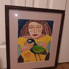 Carol Drummond Woman With Bird Watercolor Painting Framed Impressionism Art