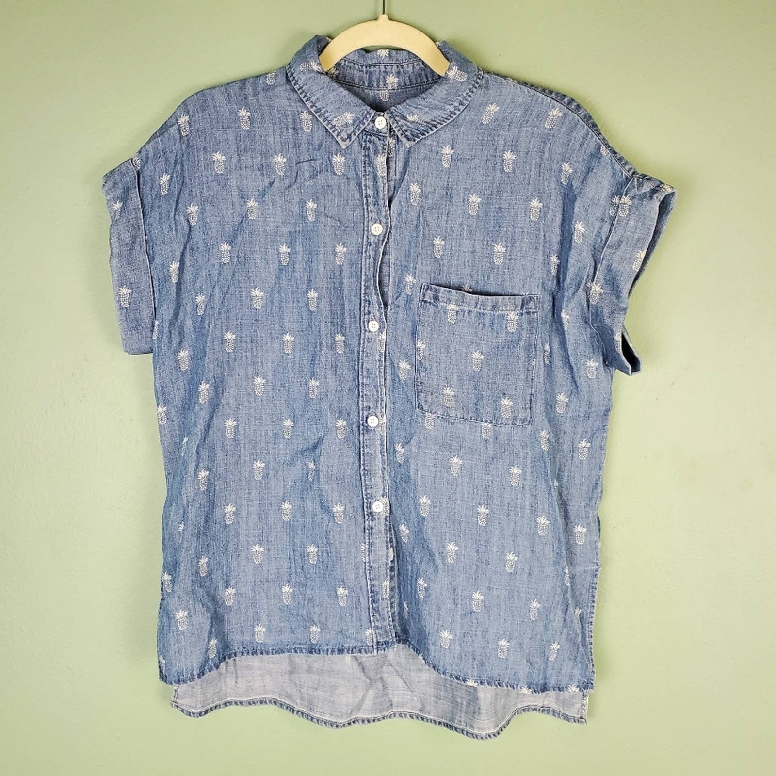 Rails Whitney Pineapple Print Chambray Button Down Shirt Size Small