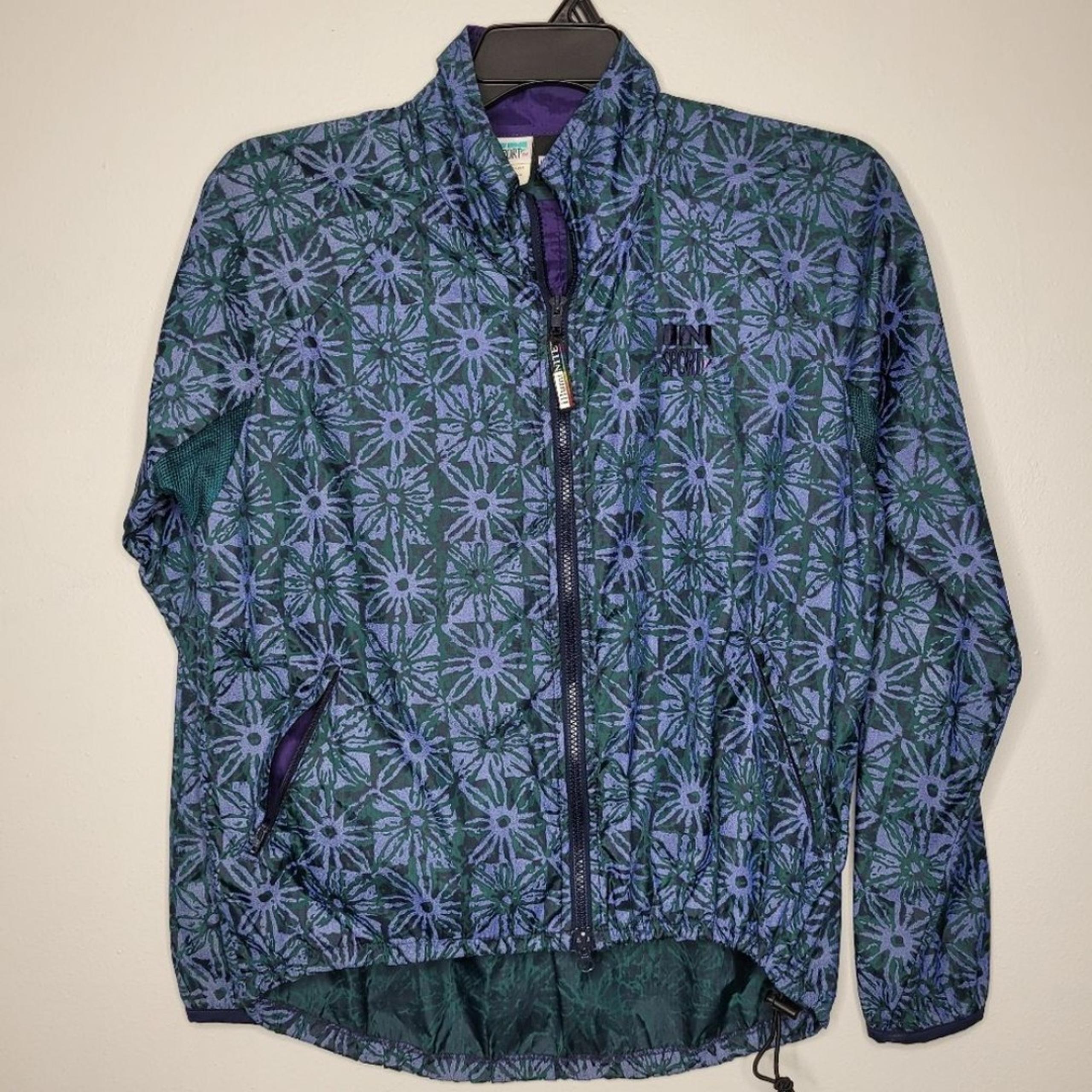 Vintage in sport 80s 90s blue green pullover geometric print windbreaker Medium