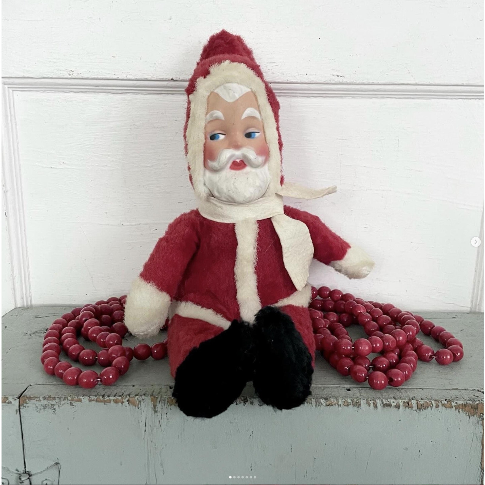 Vintage Santa Blue Eye Plush Doll Rubber Face Scarf Kitschy Kitsch