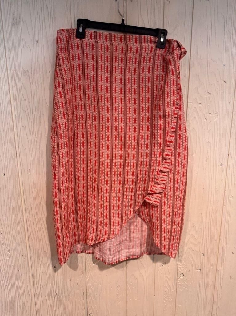 Faherty Linen Wrap Tulip Skirt Size L red/orange NEW W TAG