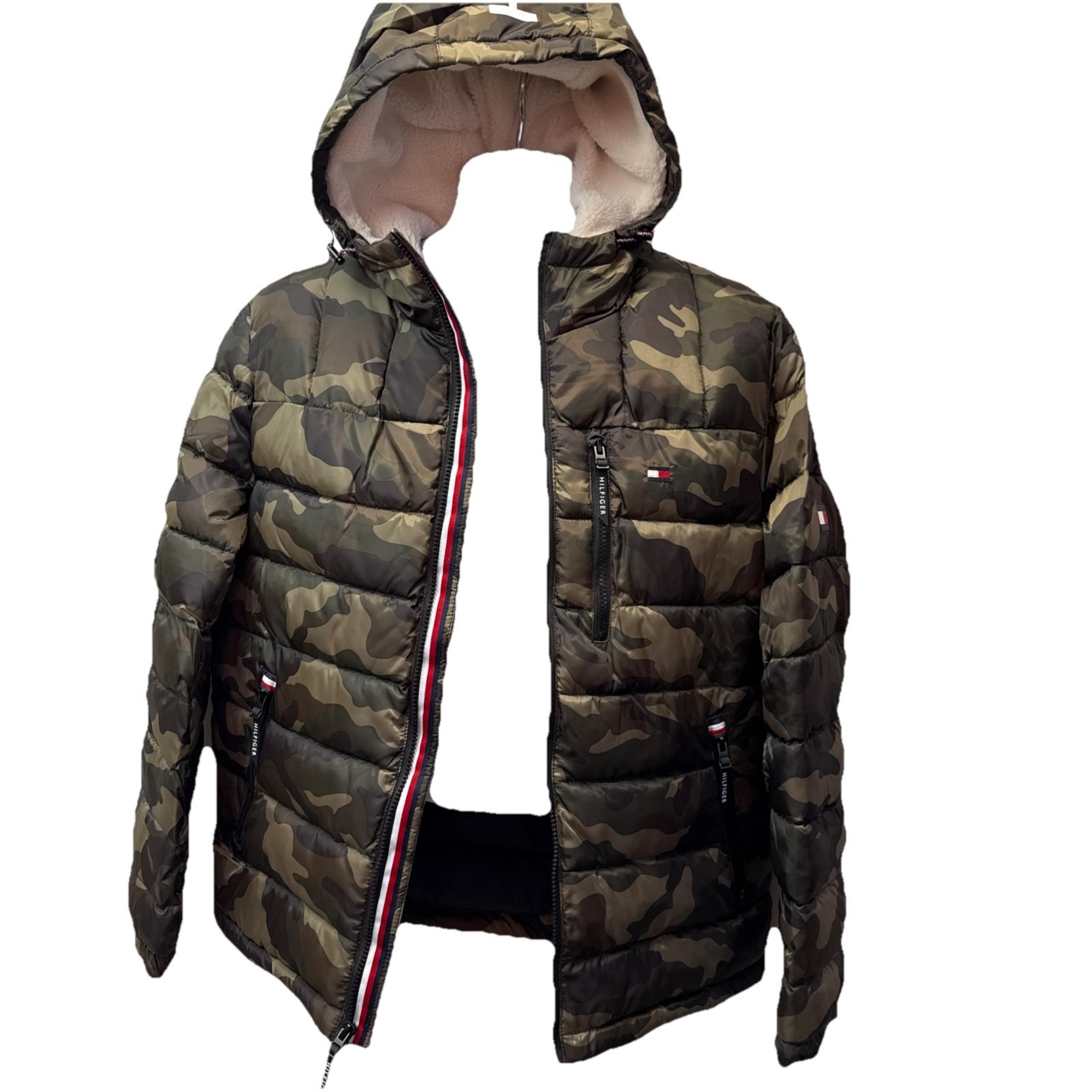 Special! Tommy Hilfiger Green Camo Sherpa Lined Hooded Puffer Jacket size medium