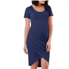 Stowaway Collection Maternity Dress BECCA Navy Blue Size S Short Sleeve NWT Knit