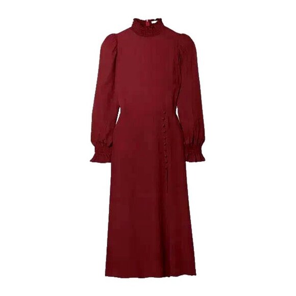 NWT Reformation Stevi Midi in Claret Mock Neck Side Slit Georgette Dress 8