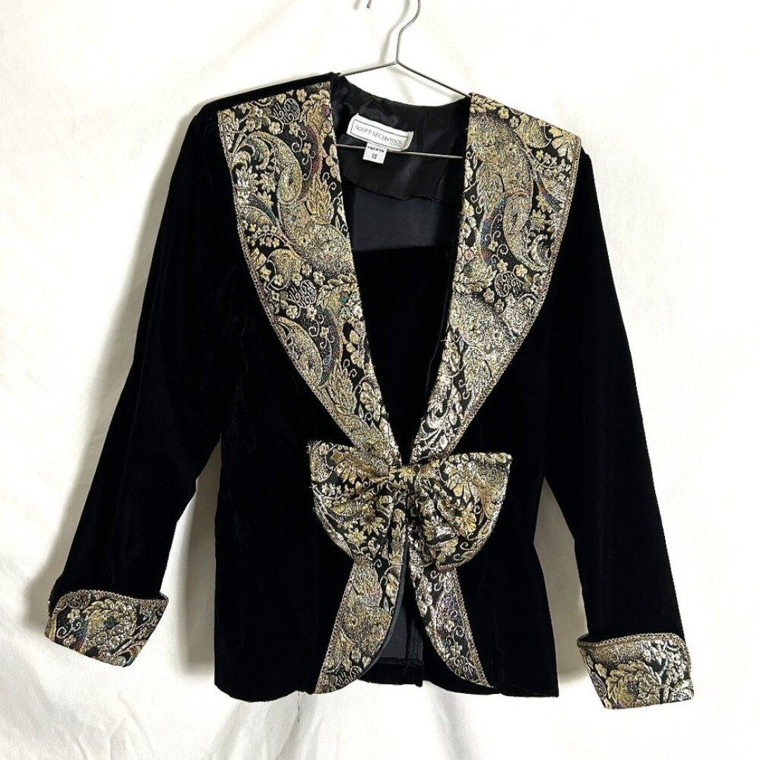 Scott McClintock Velvet Metallic Jacquard Bow Jacket Vintage 10