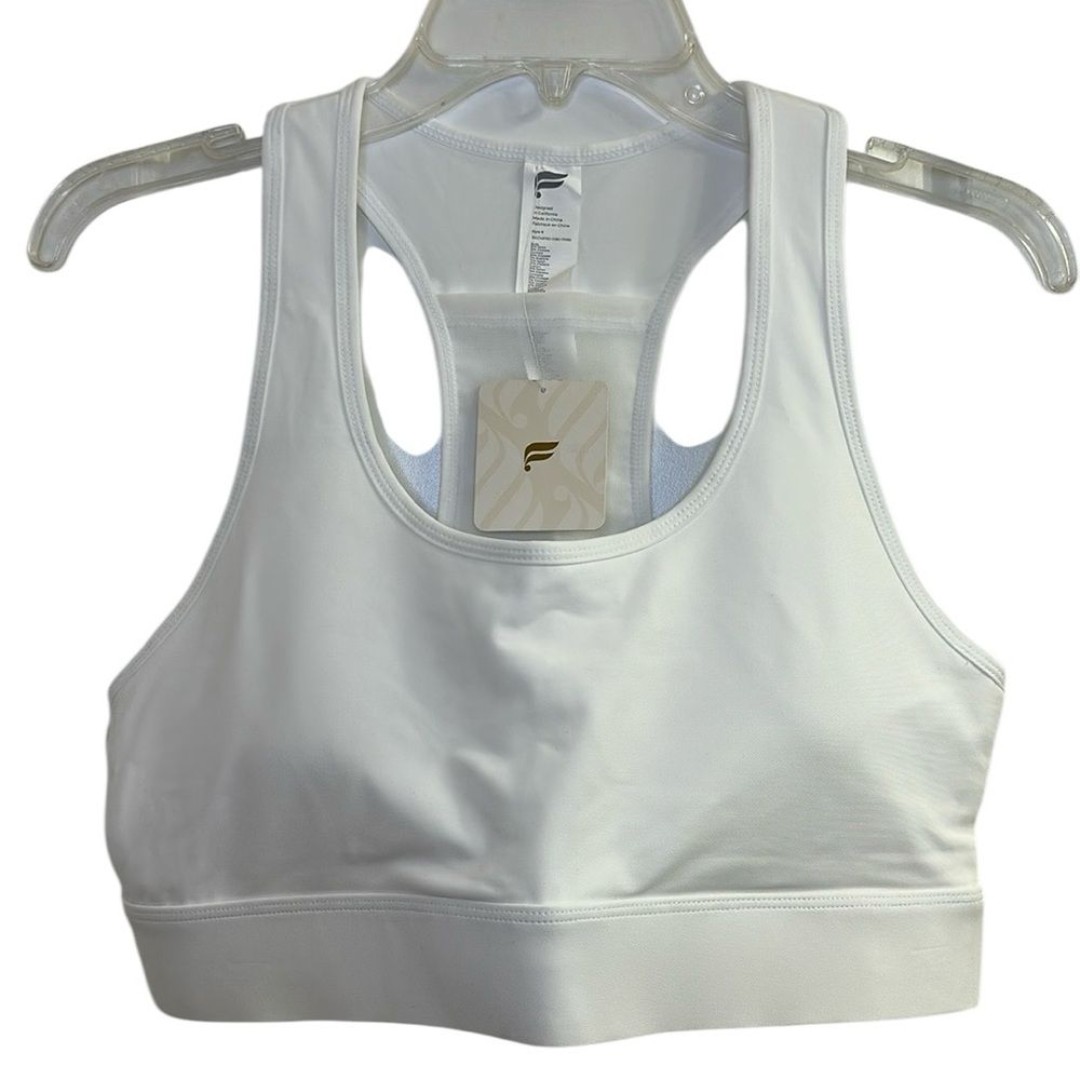 Fabletics On-The-Go Medium Impact Sports Bra White NEW Large