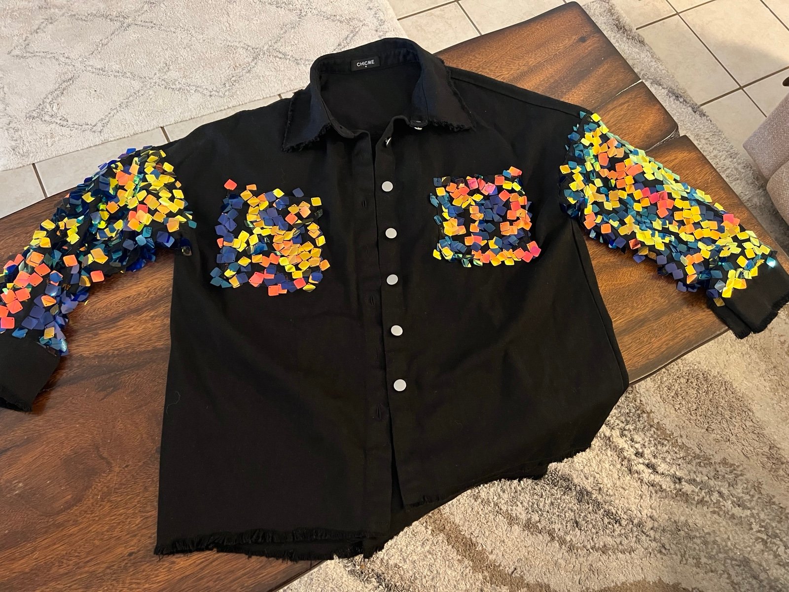 Sequined Black Denim Jacket