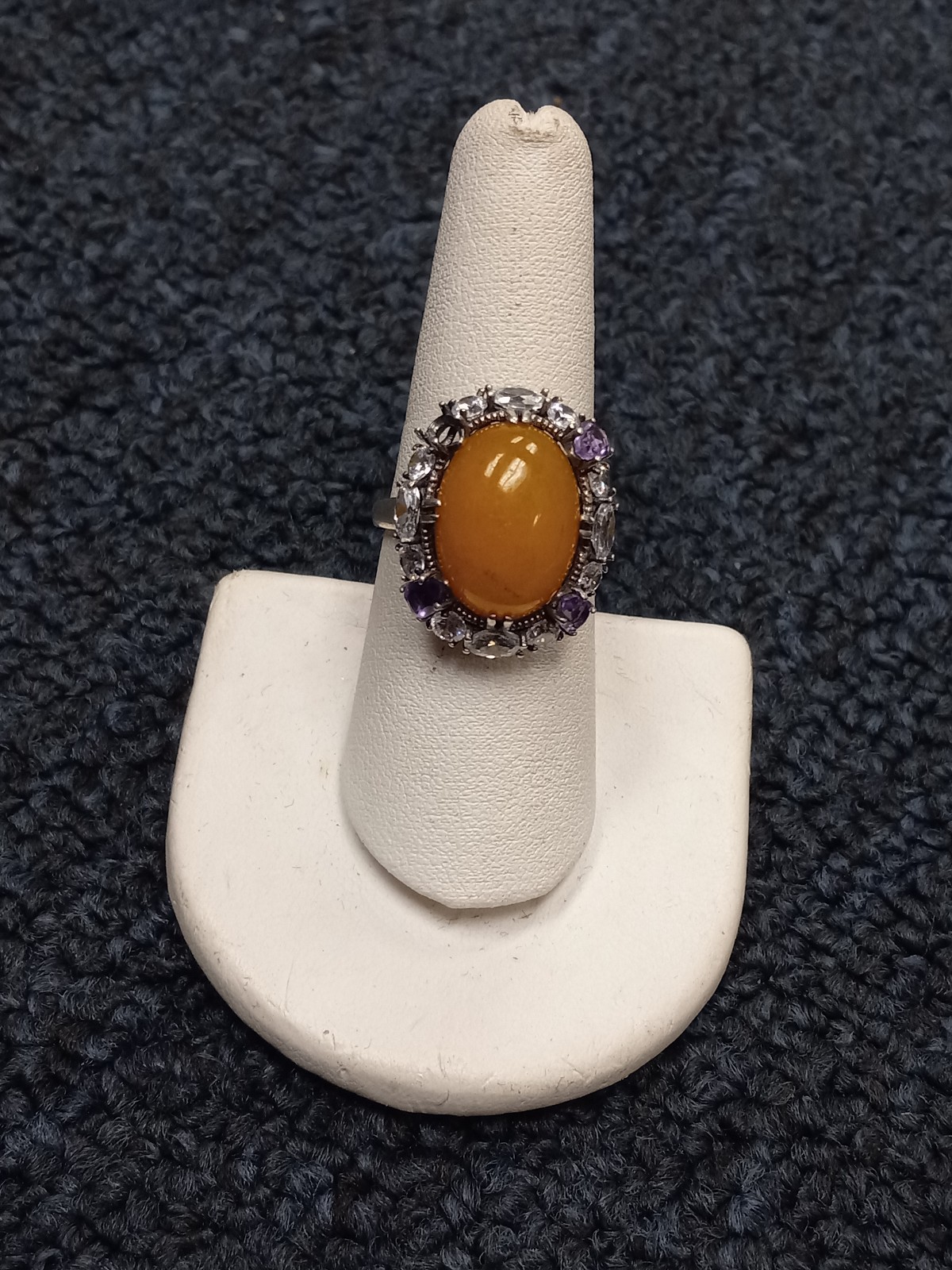 Sterling silver butterscotch and amethyst ring