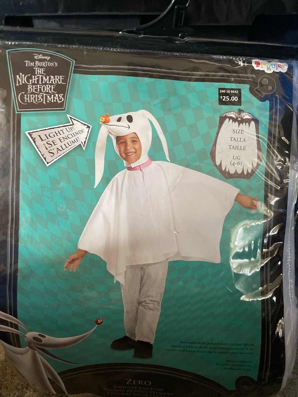 Nightmare Before Christmas Zero Light Up Costume Set Size 4/6 NEW