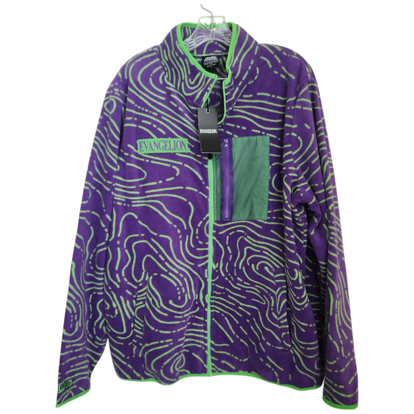 atsuko Eva Unit-01 Topography Pattern Purple Polar Fleece Jacket Large NWT