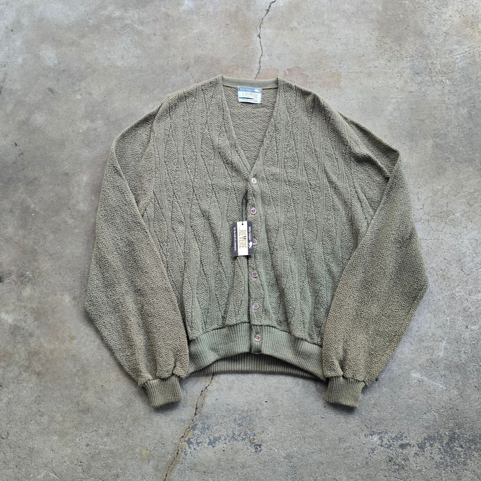 Vtg 60s Billy Casper By Revere Cardigan Worsted Wool sweater Sz XL Green