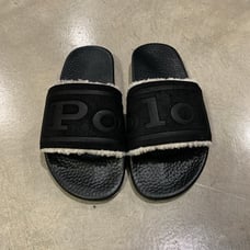 Polo Ralph Lauren Sherpa Lined Black Leather Slides Men’s Sz 9