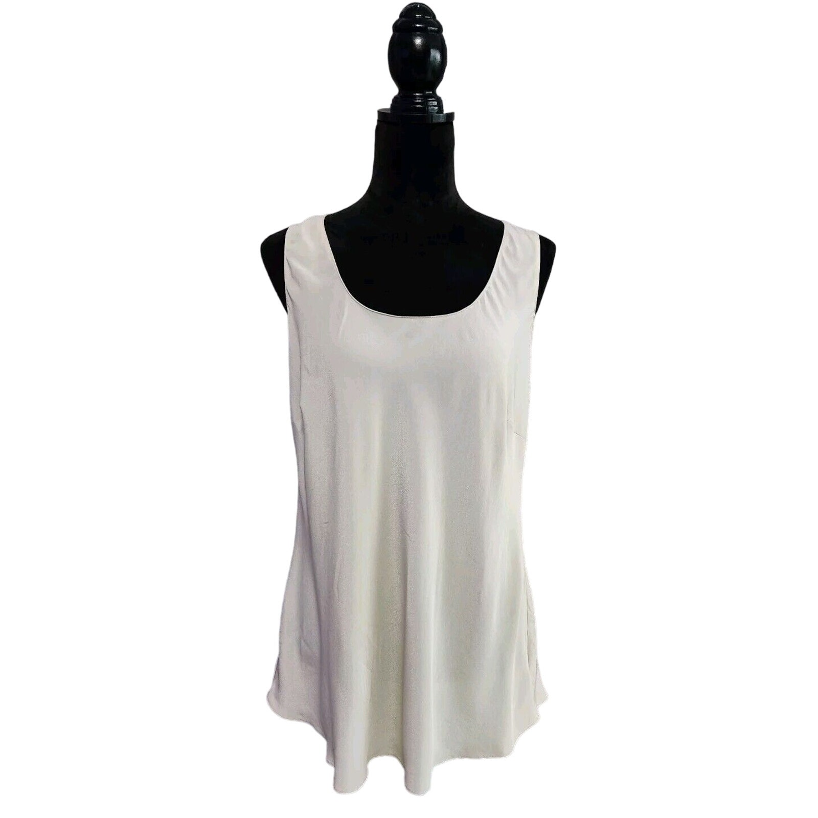 CLASSIQUES ENTIER Tan Scoop Neck Silk Blouse Tank Top Key Hole Back Large