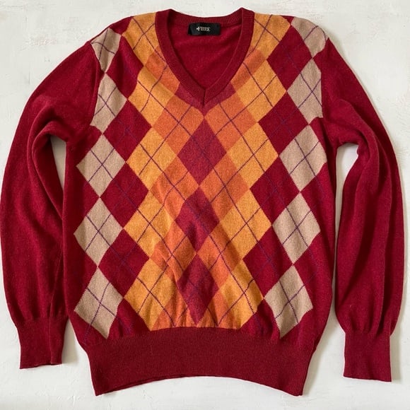 Ferre Ittierre Argyle Diamond Fall Color Thanksgiving Wool Cashmere Sweater L