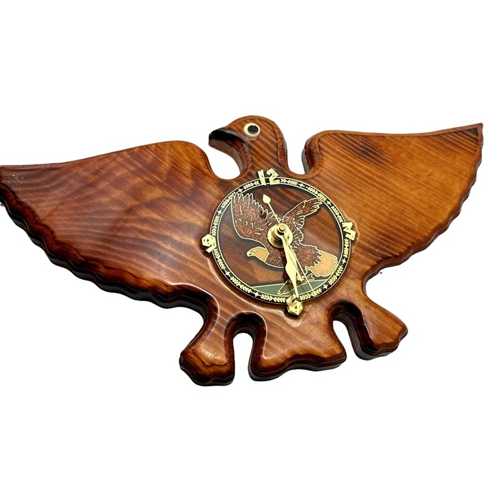 Handcrafted Wooden Eagle Wall Clock Intricate Brass Detailing **Clock Needs Work