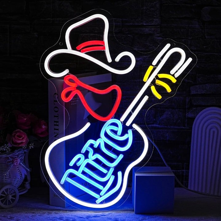 Cowboy Hat Neon Sign for Wall Decor Guitar Neon Light Beer Bar Sign 16.5 *12.9