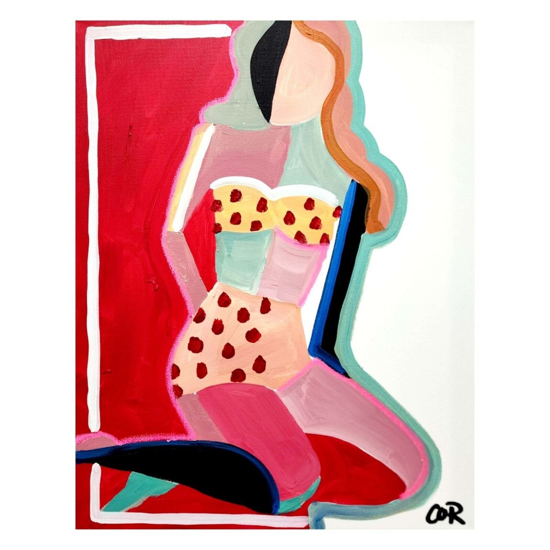 CORBELLIC ORIGINAL PAINTING 16X20 POLKA DOT BIKINI PORTRAIT LARGE CANVAS POP ART