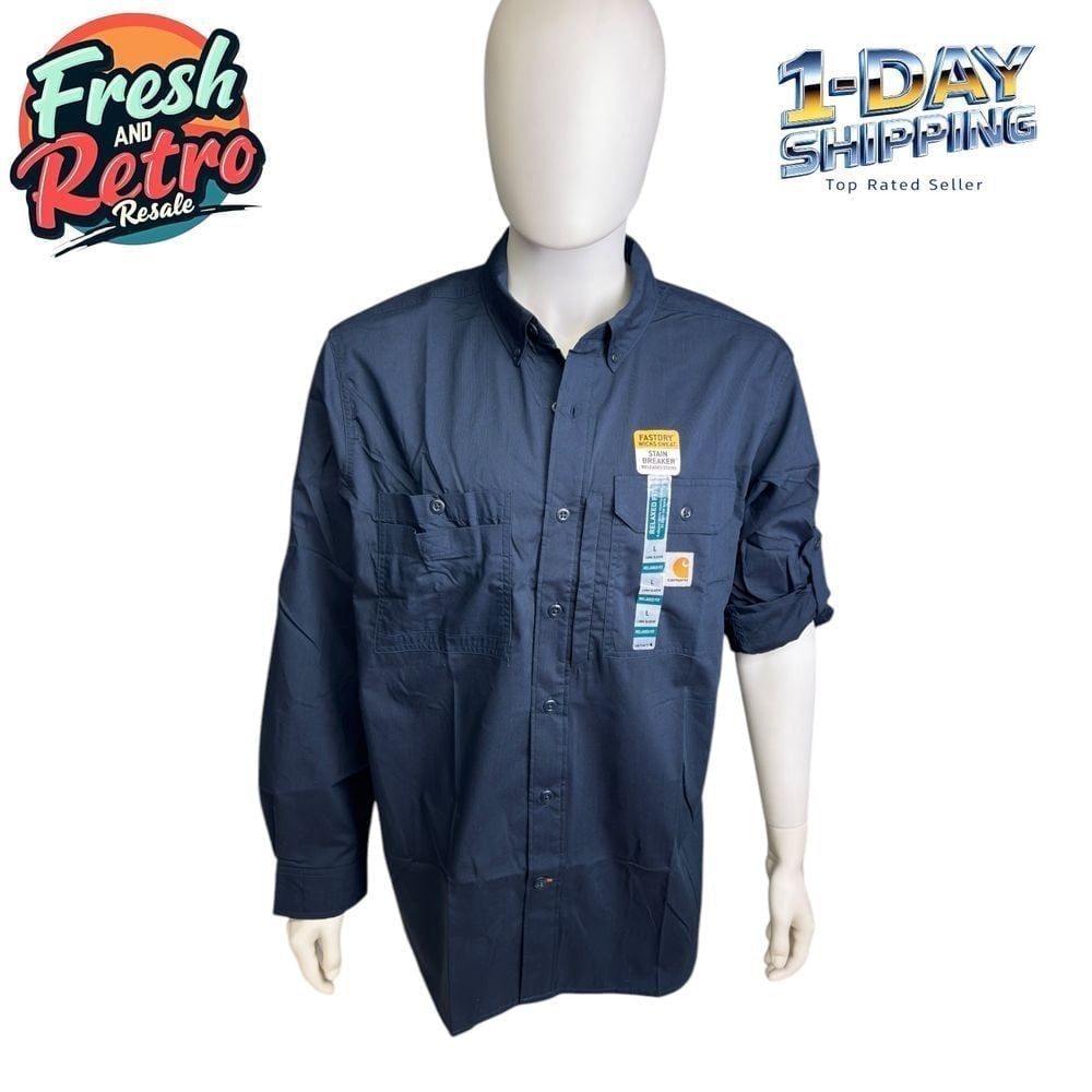 Carhartt Force Shirt L Work Ridgefield Vented Utility Navy Blue Fishing Gorpcore
