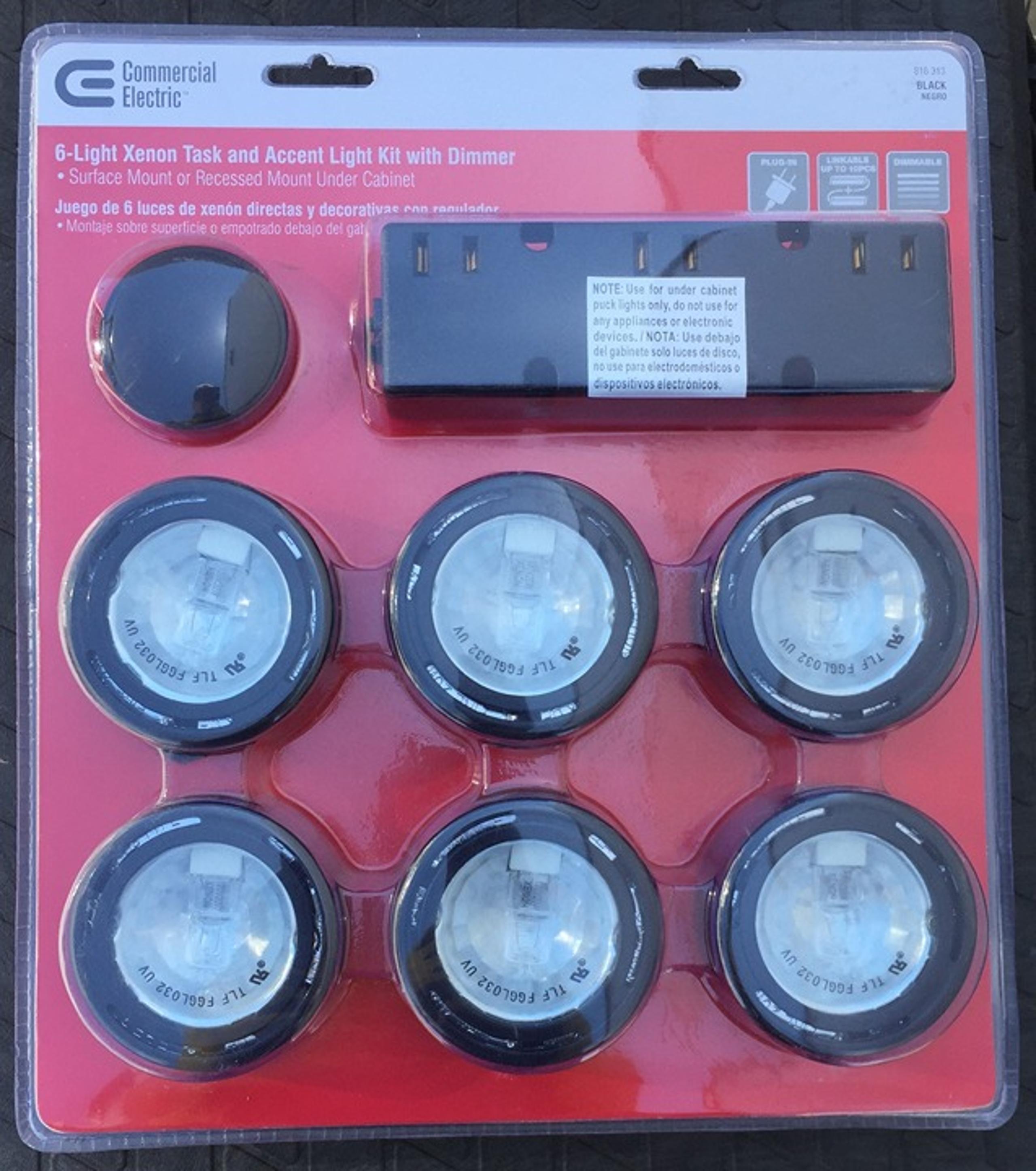 CE (Hampton Bay) Black 6-Puck Xenon Accent Dimmer Light Kit, #EC1333BK-C