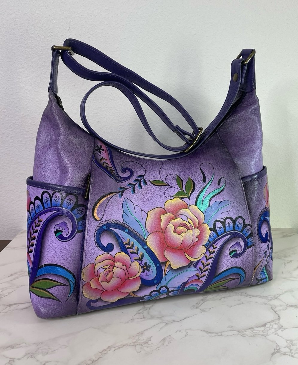 ANUSCHKA HAND PAINTED LEATHER MULTI-CHOICE DESIGN ZIP FRONT HOBO BAG
