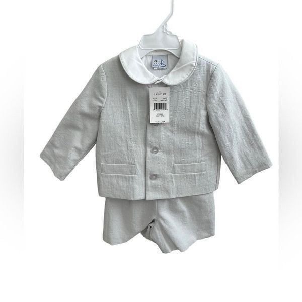 Florence Eiseman 3-piece ottoman stripe grey white suit, 24 months, NWT