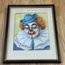 Clown Portrait Watercolor, Framed, Mid-Century (1970) L. Brinkmann