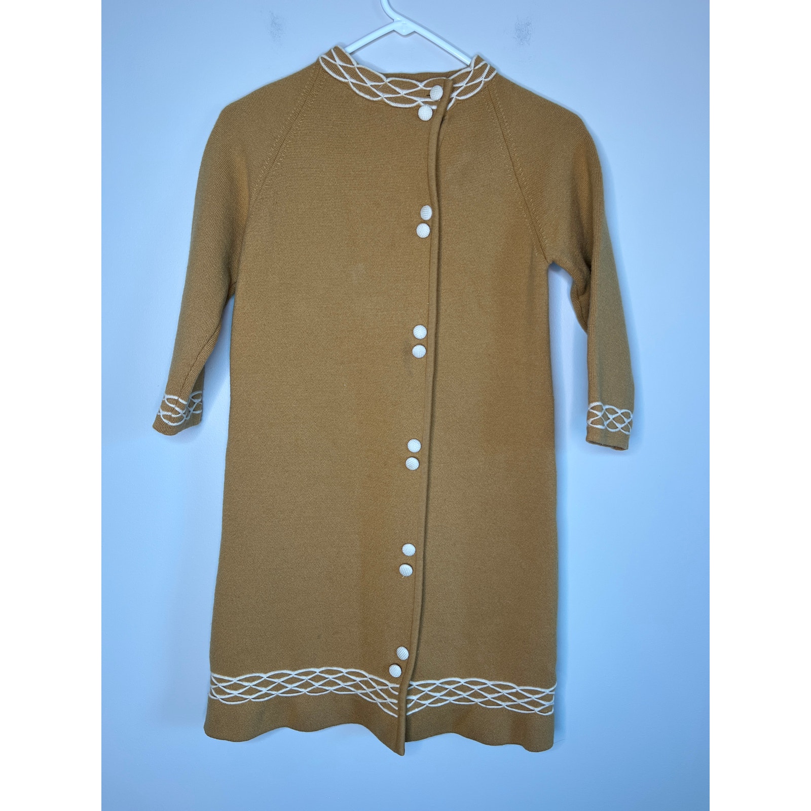1940s Brown White Gingerbread Swirl Thick Knit Kids Old Money Cardigan Coat S