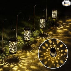 Solar Lights Outdoor Hanging Lanterns, Metal Star Moon Lantern 6 Pack