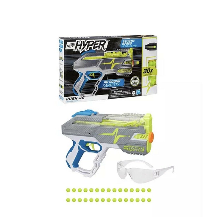 NEW! Nerf Hyper Rush-40 Pump-Action Blaster and 30 Nerf Hyper Rounds, 110 FPS