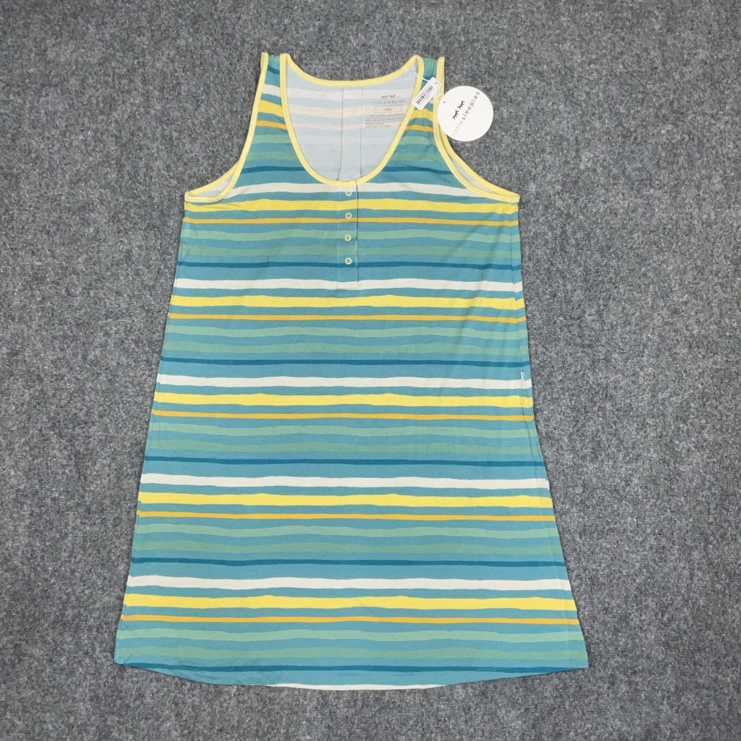 Little Sleepies Tank NightGown Womens Size L Green Striped