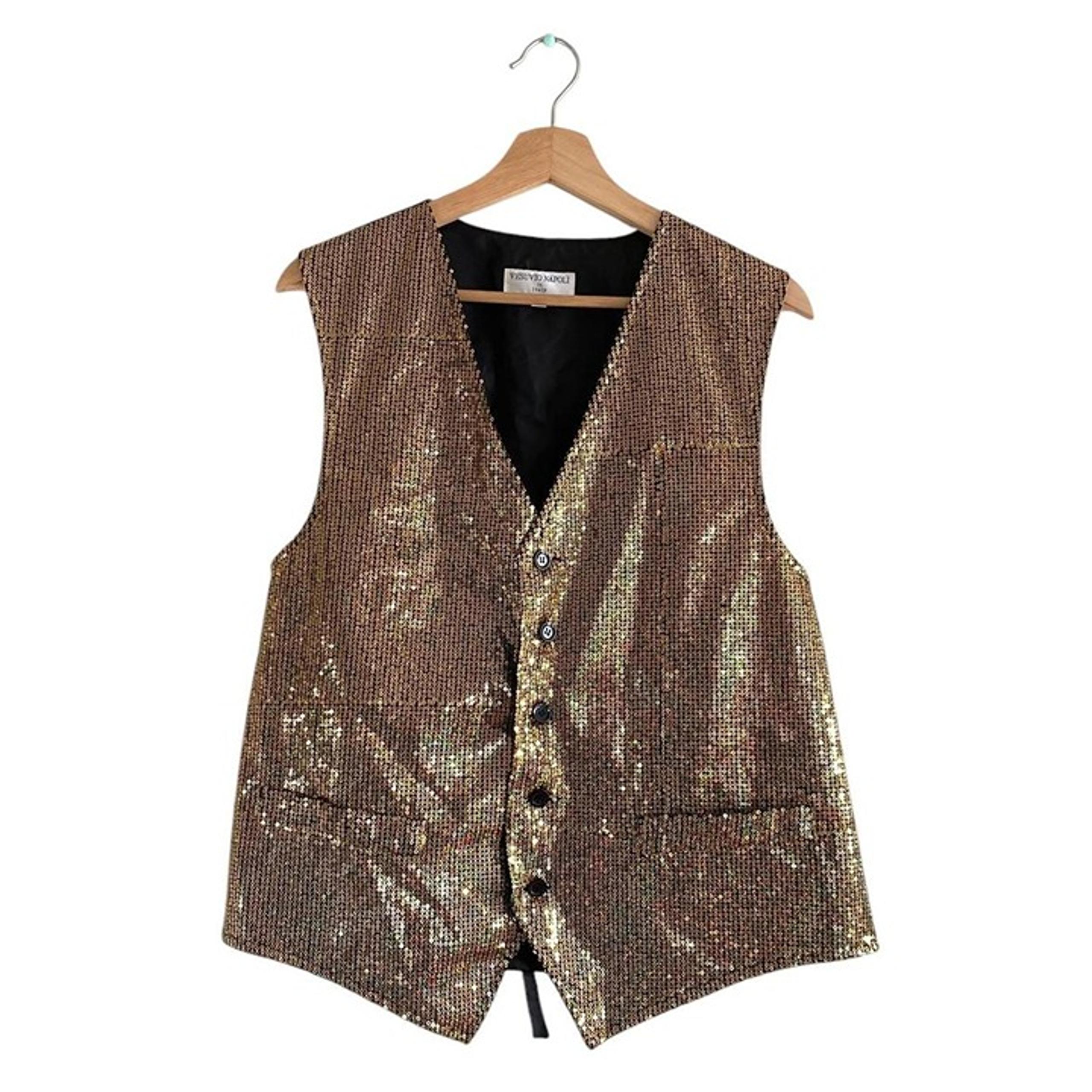 VESUVIO NAPOLI GOLD SEQUIN VINTAGE VEST WOMENS SIZE LARGE