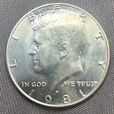 Vintage 1981 Kennedy Half Dollar Minted In Denver - Used With Signs Of Wear