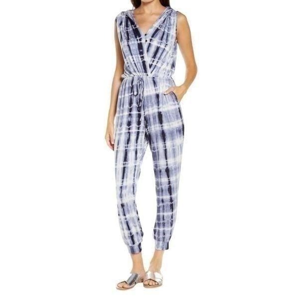 Fraiche by J Tie Dye Hooded Jumpsuit Blue Size Large NWOT 89 MSRP