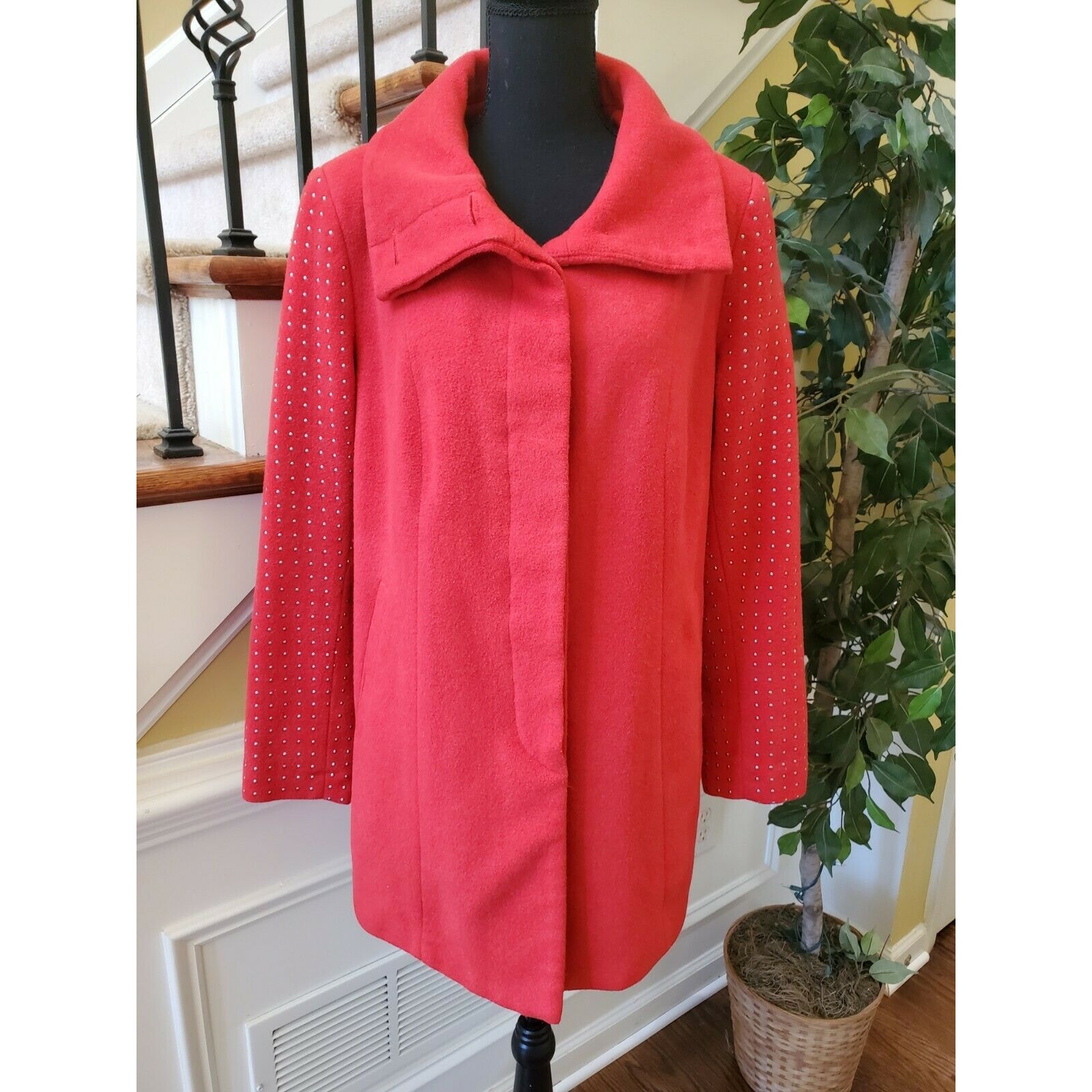 Venus Womens Trench Coat Red Knee Length