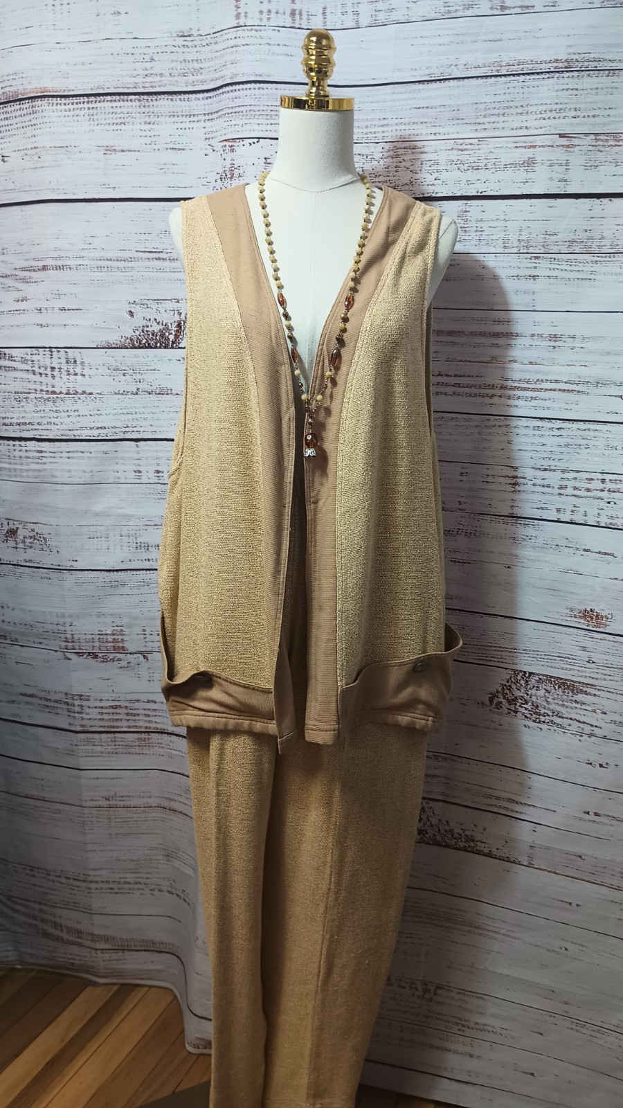 Fabulous 70's Knit Set With Long Vest & Pants Pristine Condition Sz M
