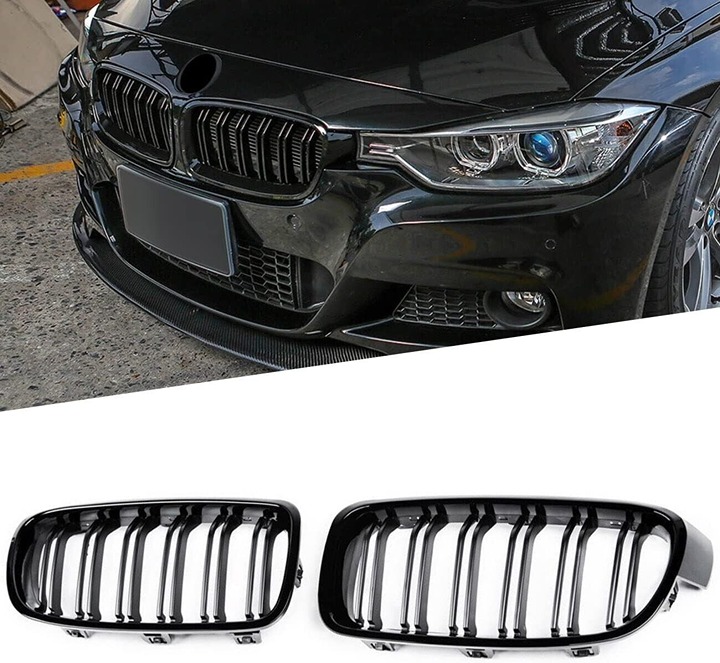 Pair Glossy Black Front Kidney Grille Grill For 12-18 BMW F30 3 series 320i 328i